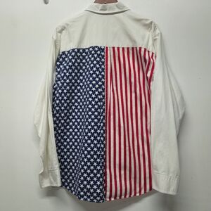 Mens Patriotic Button Down Long Sleeve Striped Shirts Large Chest Pocket Cotton